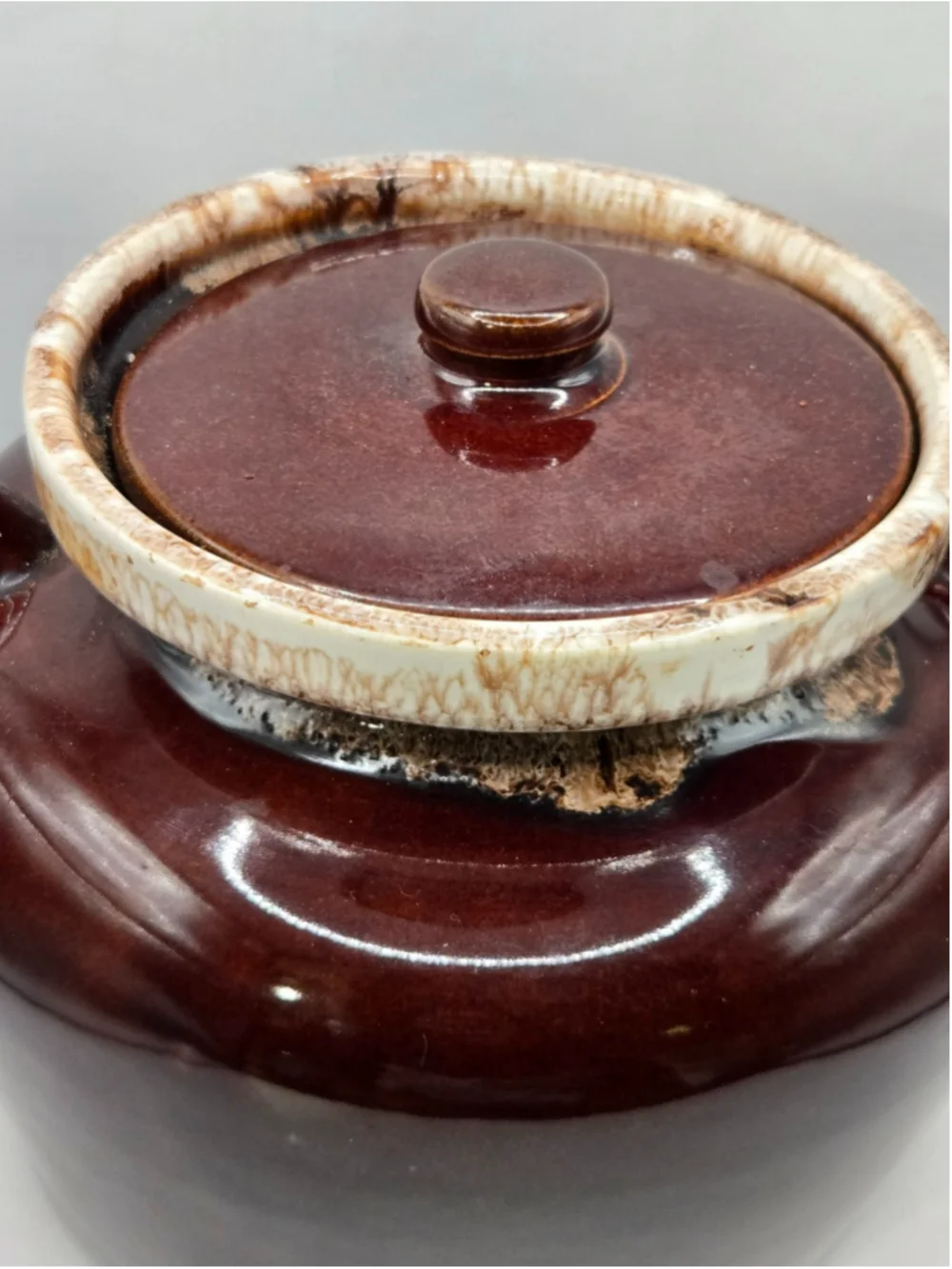 Vintage McCoy Pottery Brown Drip Bean Pot #342 Casserole Crock Lid As Is Decor